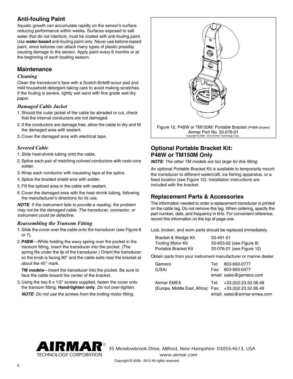 Airmar | Airmar P48W User Manual | Page 6 / 6