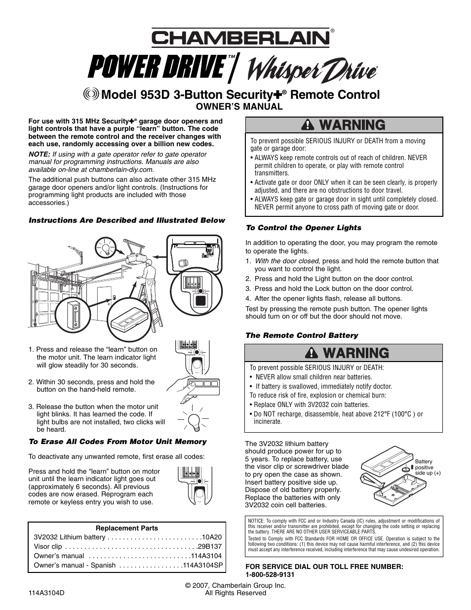 Chamberlain 953D User Manual | 1 page