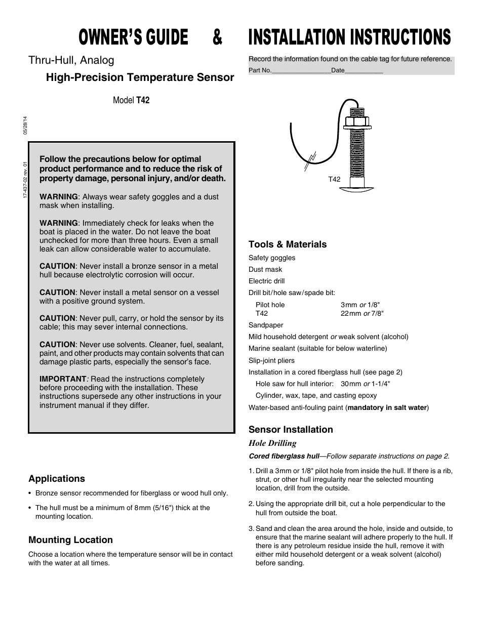 Airmar T42 Temperature Sensor—Analog User Manual | 4 pages