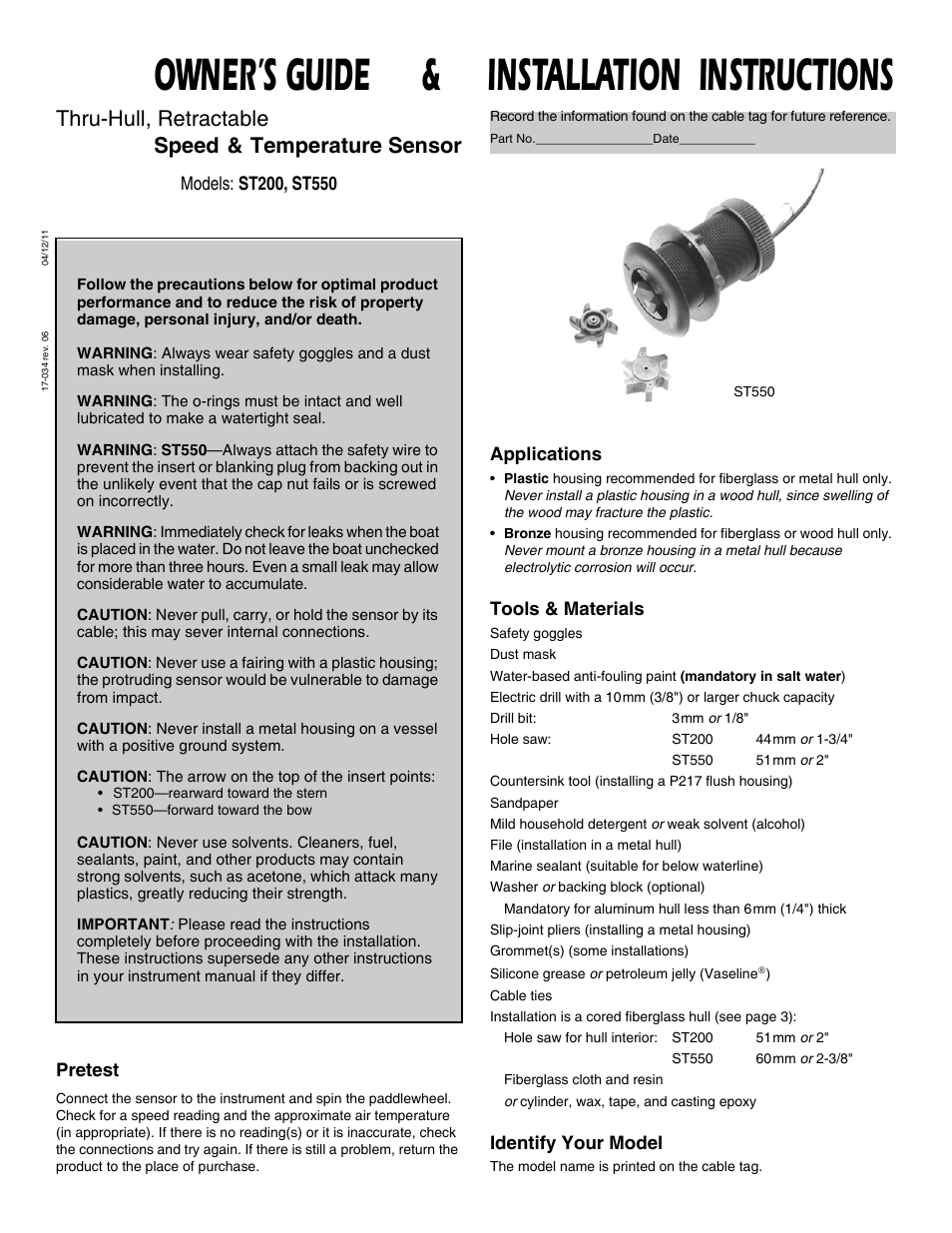 Airmar ST200 User Manual | 4 pages