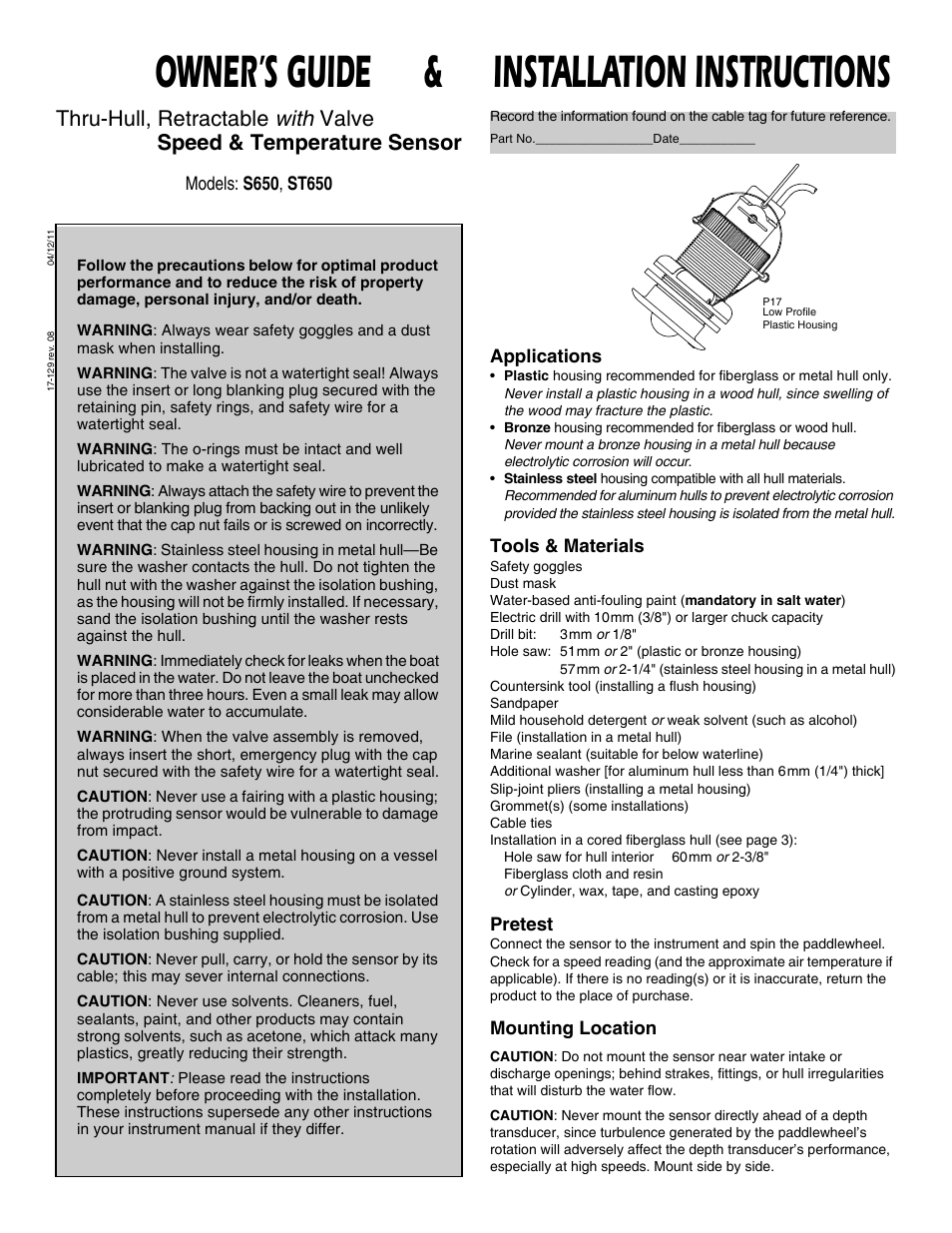 Airmar S650 User Manual | 4 pages