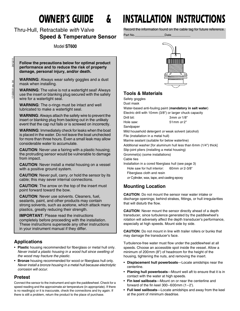 Airmar ST600 User Manual | 4 pages