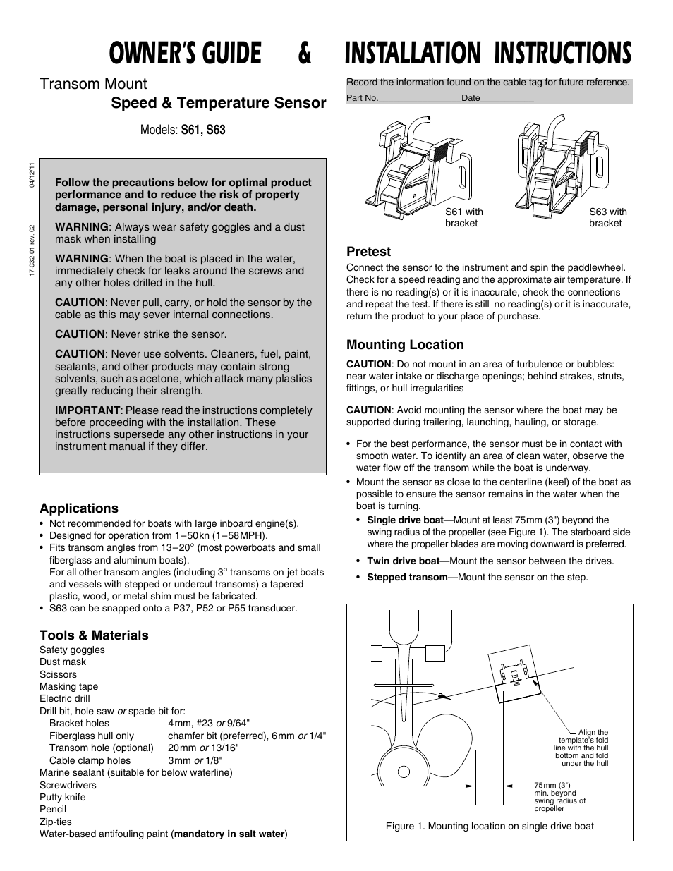 Airmar S61—Transom Mount User Manual | 4 pages
