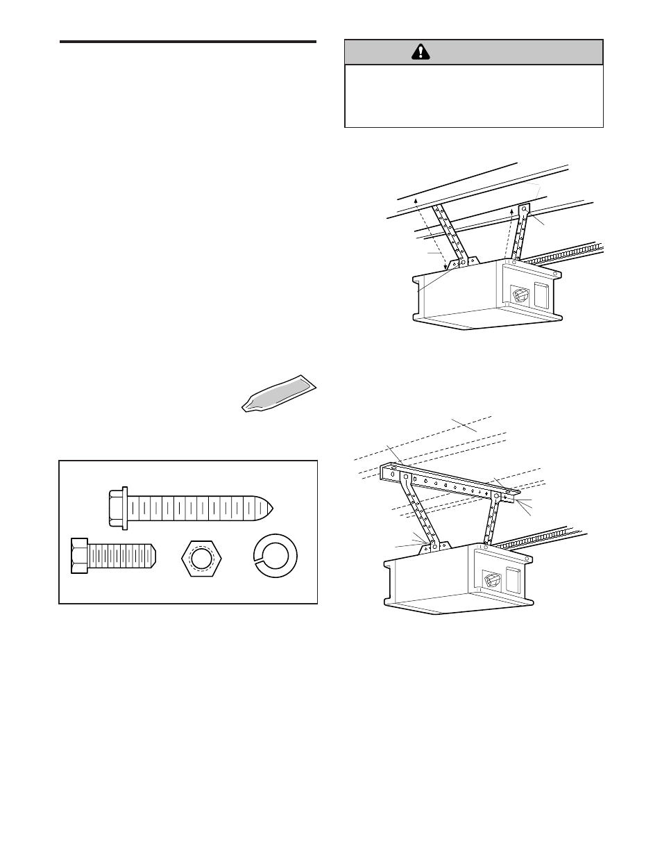 5)hang the opener, Warning, Installation step 5 | Hang the opener | Chamberlain 1265-267 1/2 HP User Manual | Page 13 / 36