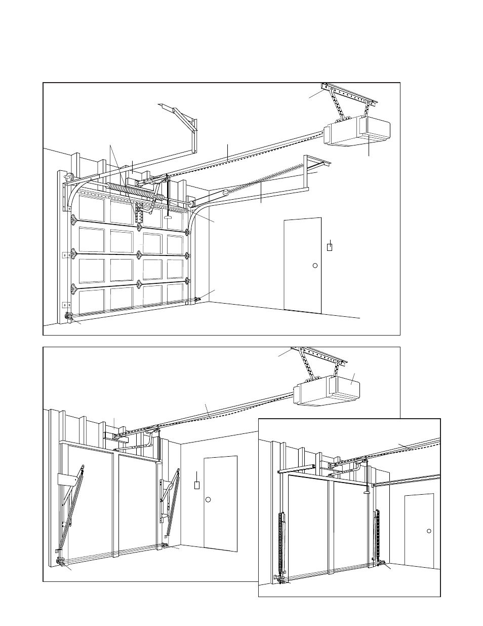 Sectional door installation, One-piece door installation, Planning | One-piece door without track, One-piece door with track | Chamberlain 1265-267 1/2 HP User Manual | Page 4 / 36