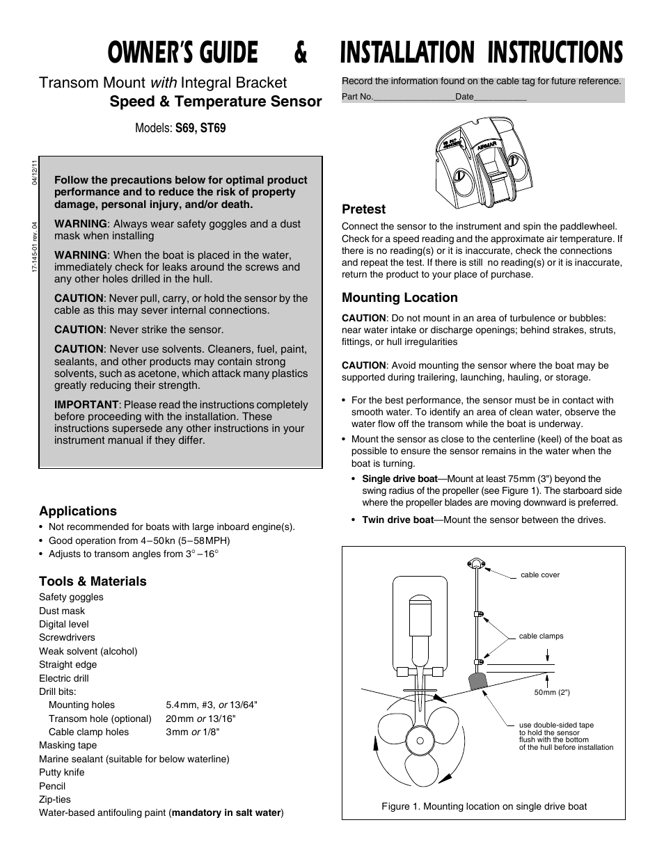 Airmar S69—Transom Mount User Manual | 4 pages