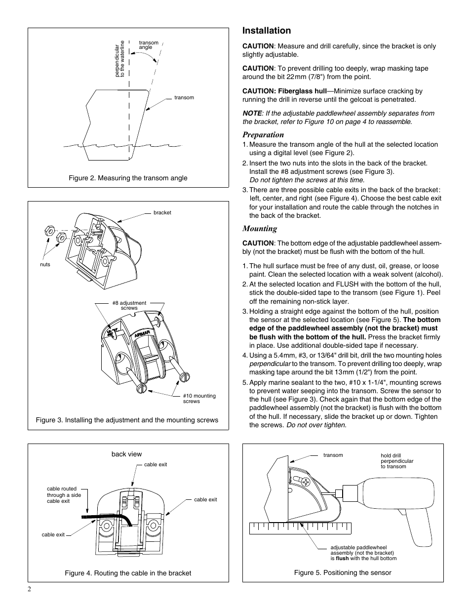 Installation, Preparation, Mounting | Airmar S69—Transom Mount User Manual | Page 2 / 4