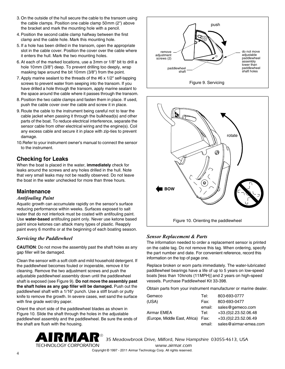 Airmar, Checking for leaks, Maintenance | Airmar S69—Transom Mount User Manual | Page 4 / 4