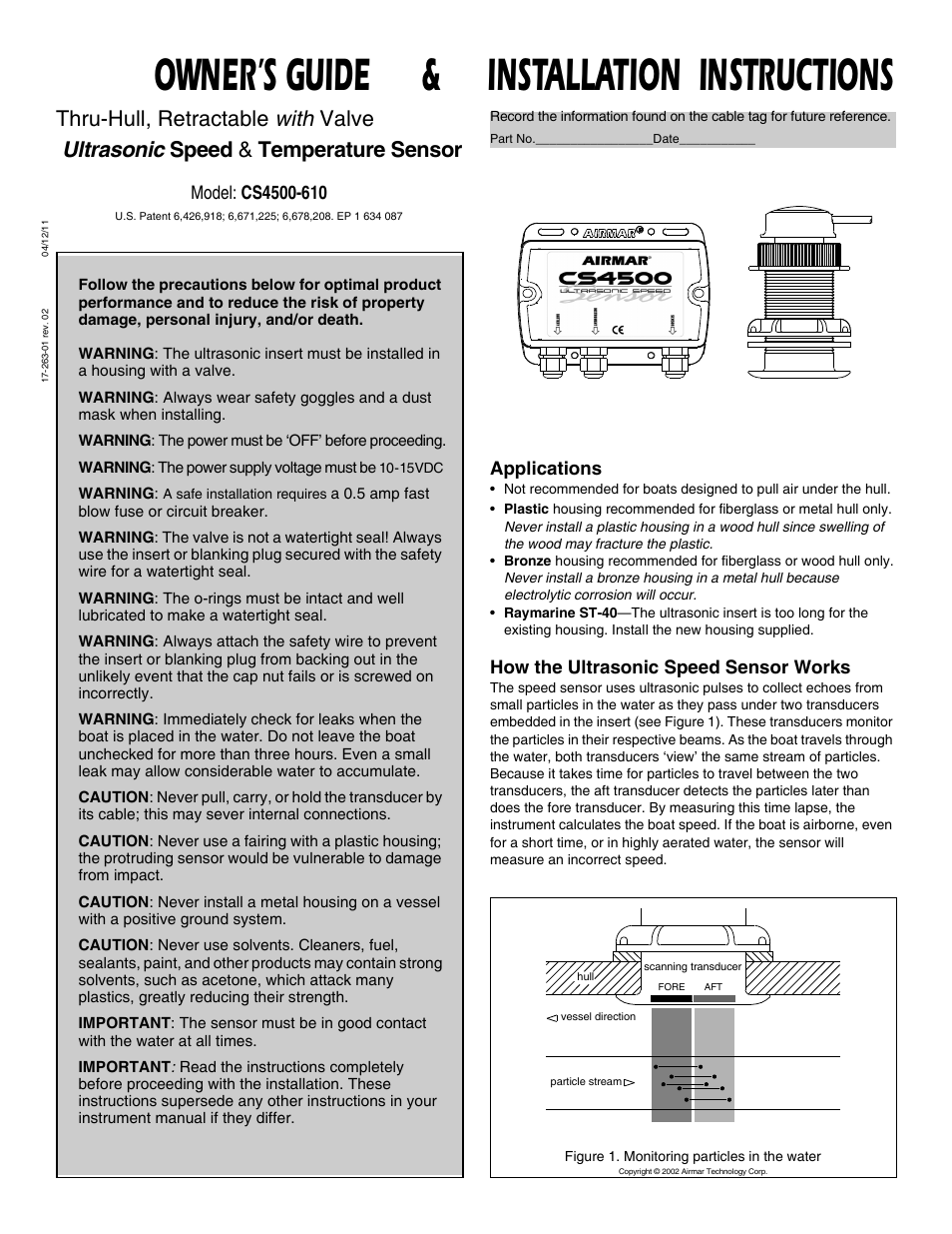 Airmar CS4500-610—Ultrasonic Speed User Manual | 6 pages