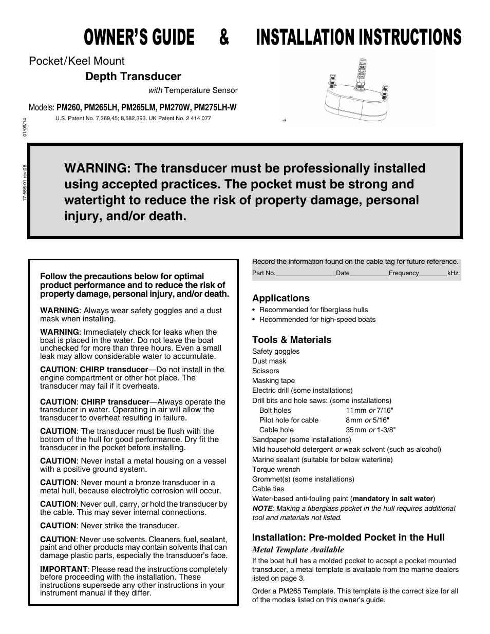 Airmar PM260—Pocket or Keel-Mount User Manual | 4 pages