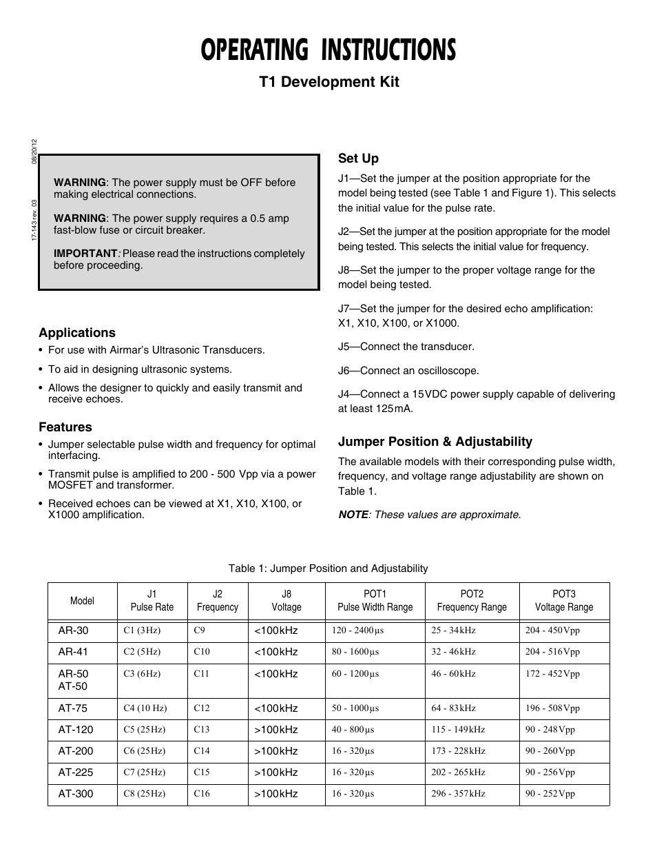 Airmar T1 Development Kit for Air Transducers User Manual | 2 pages
