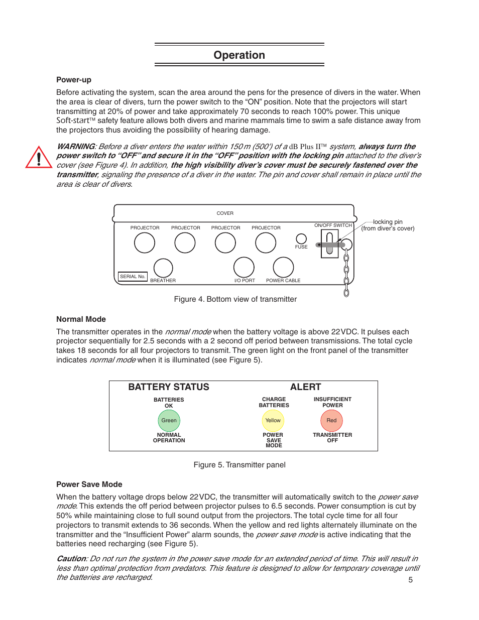Operation, Battery status alert | Airmar Acoustic Deterrent System—dB Plus II™ User Manual | Page 7 / 13