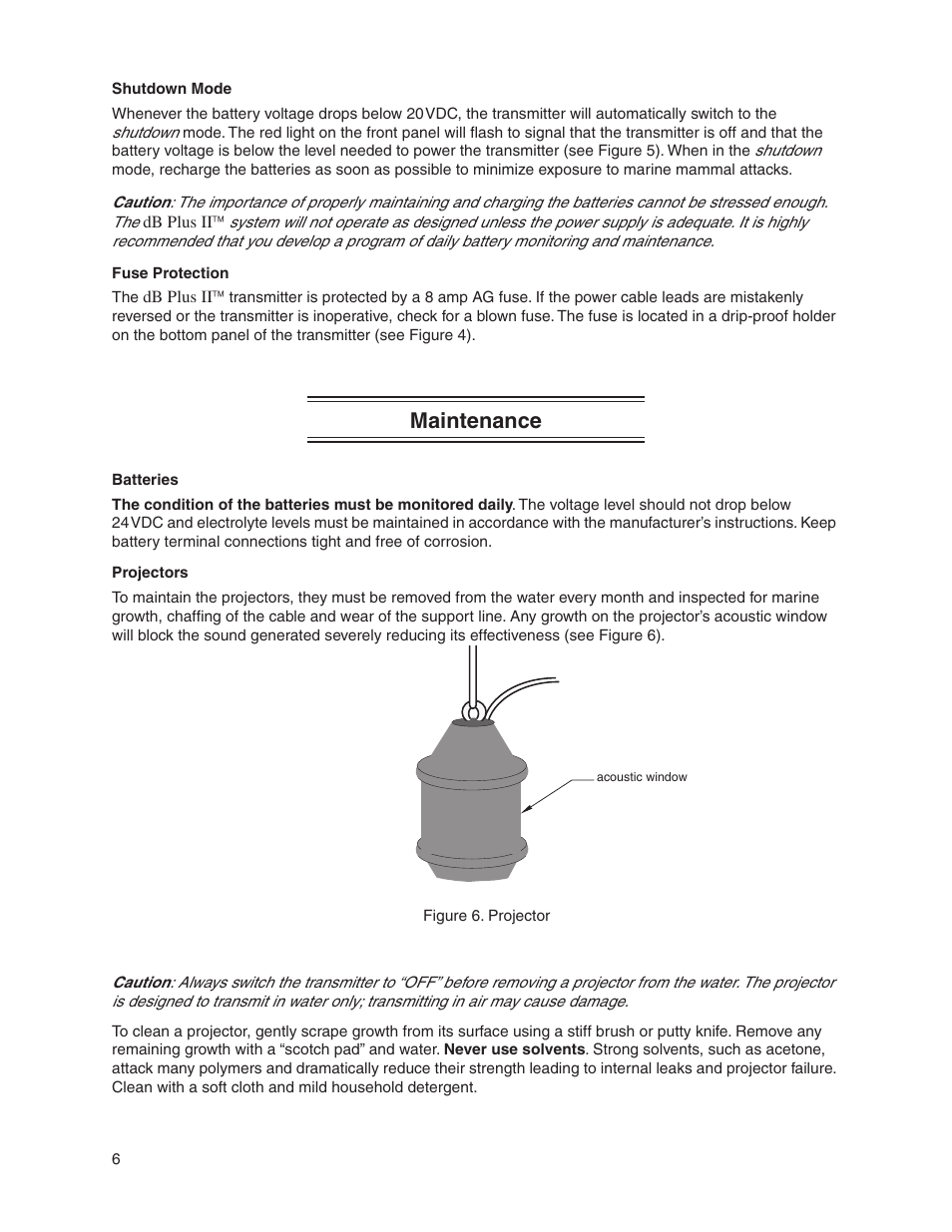 Maintenance | Airmar Acoustic Deterrent System—dB Plus II™ User Manual | Page 8 / 13