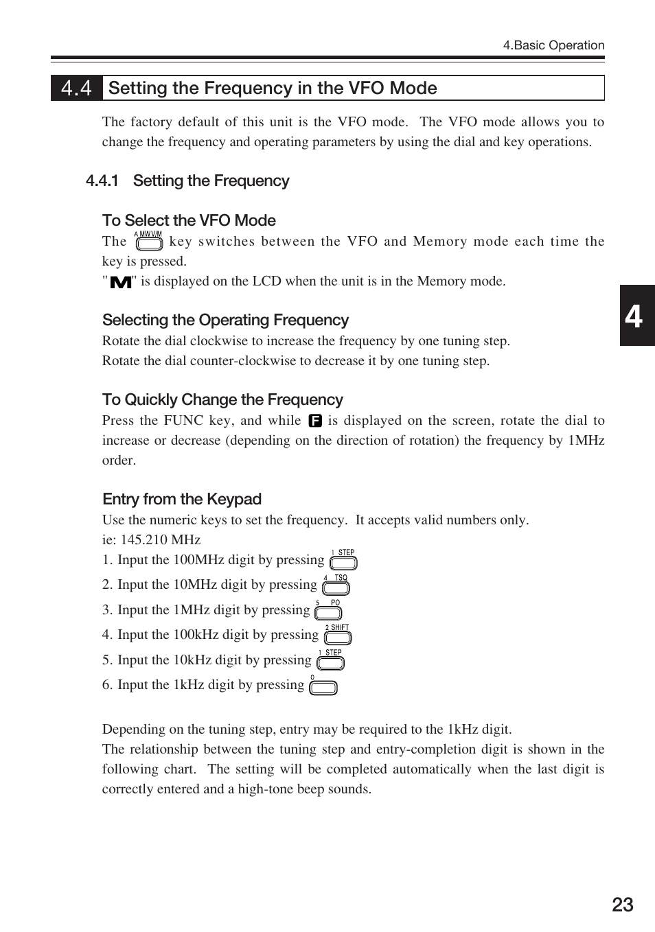 Setting the frequency in the vfo mode | Alinco DJ-175 User Manual | Page 23 / 60