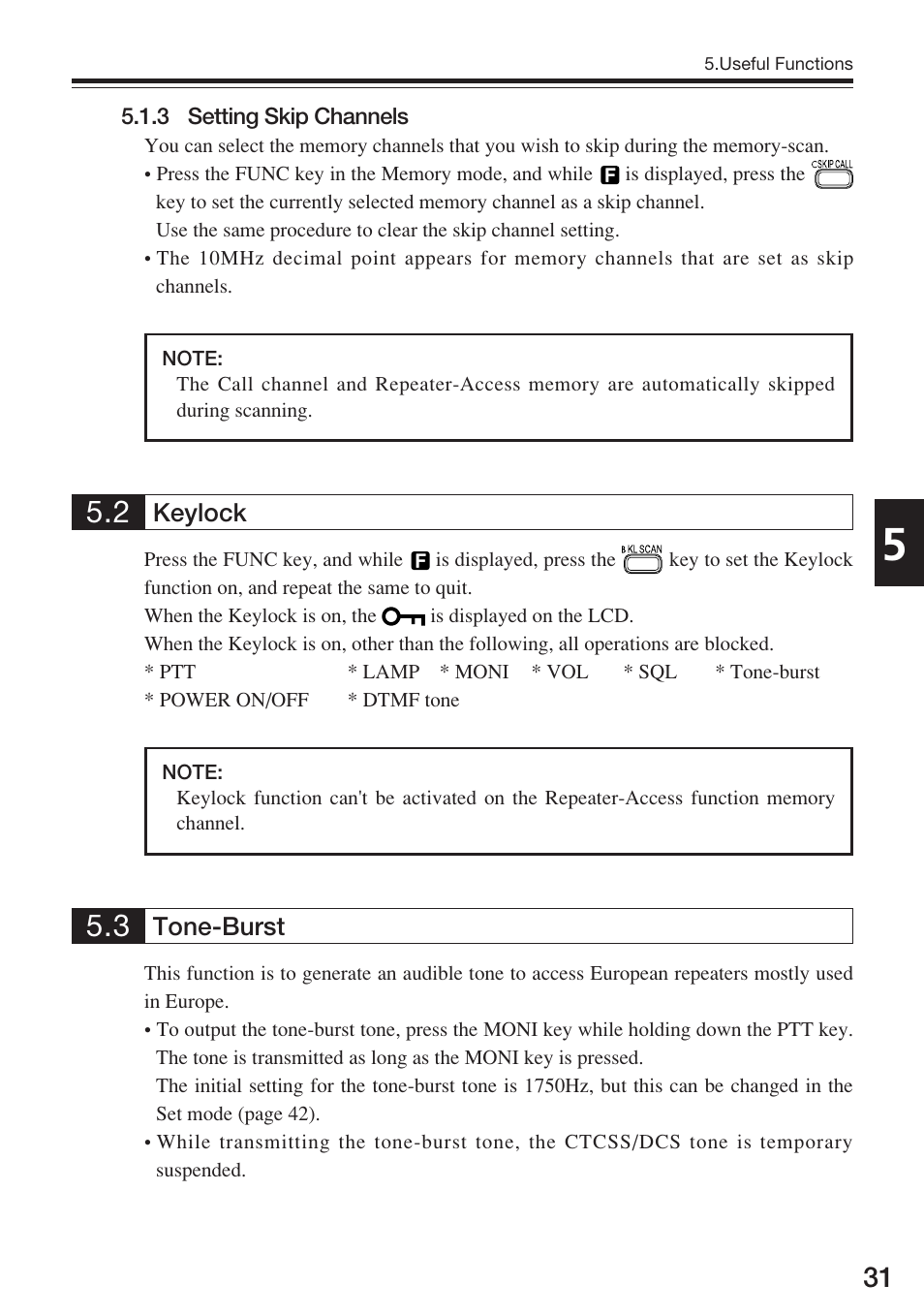 Tone-burst, Keylock | Alinco DJ-175 User Manual | Page 31 / 60
