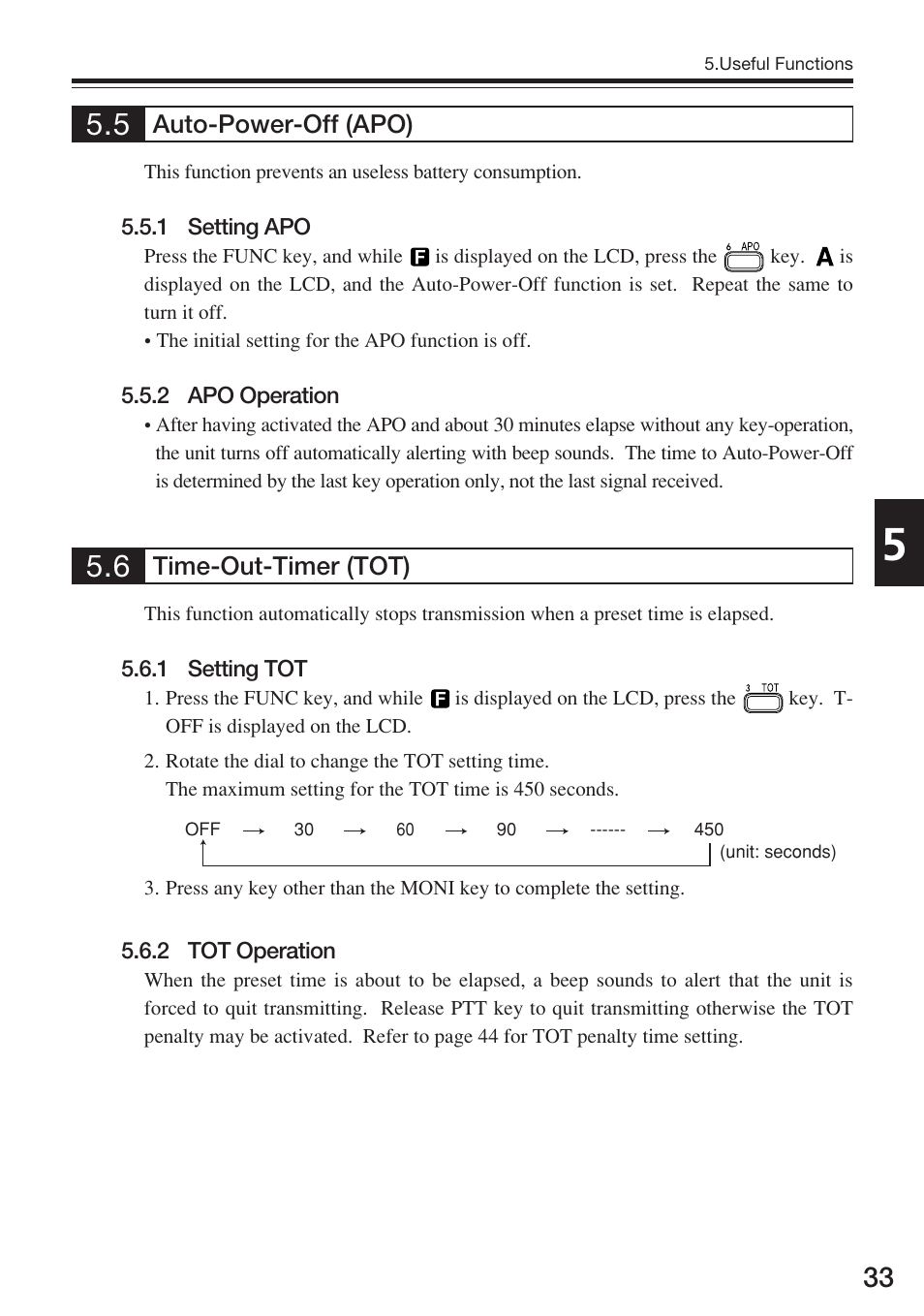 Time-out-timer (tot), Auto-power-off (apo) | Alinco DJ-175 User Manual | Page 33 / 60