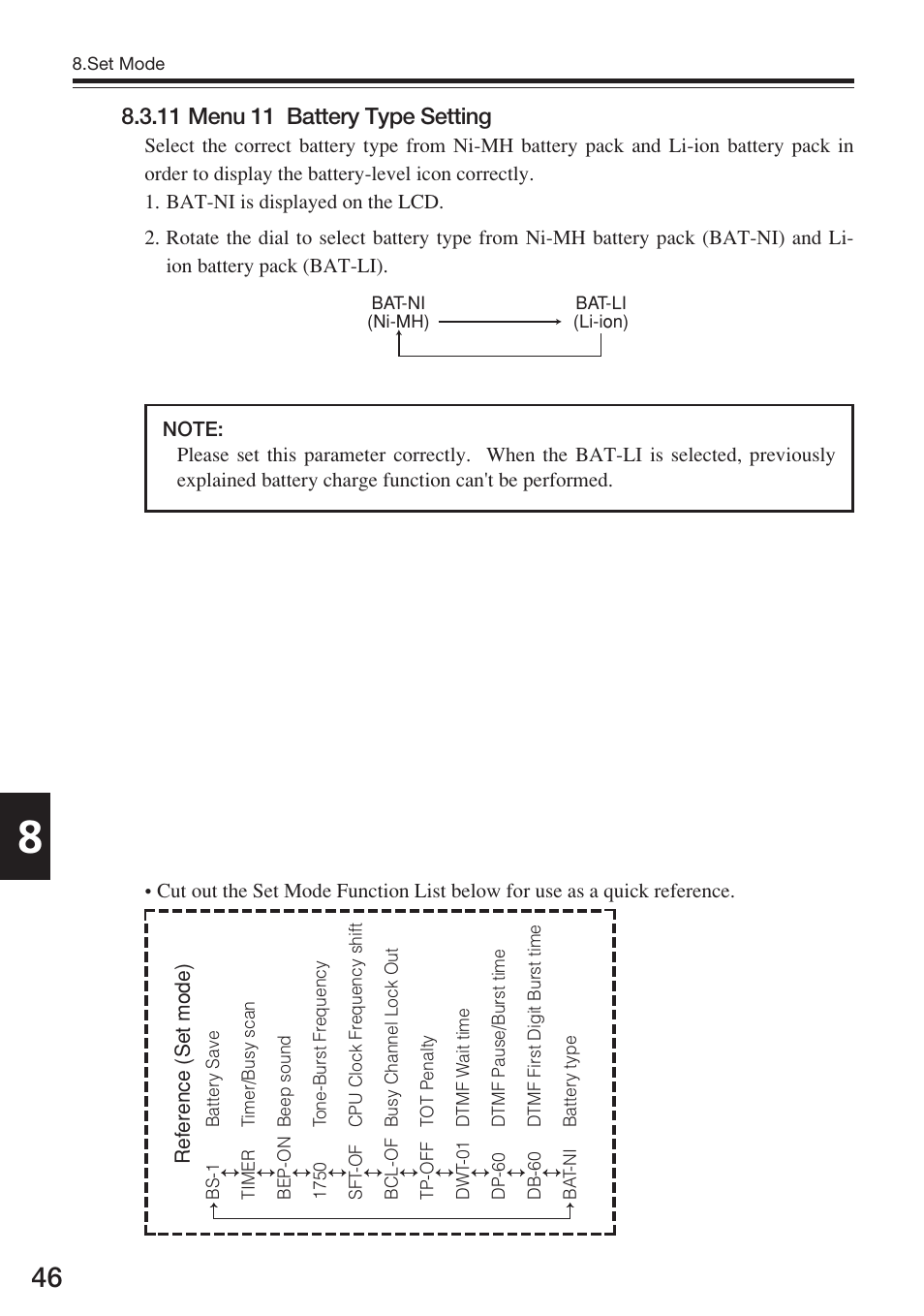 11 menu 11 battery type setting | Alinco DJ-175 User Manual | Page 46 / 60