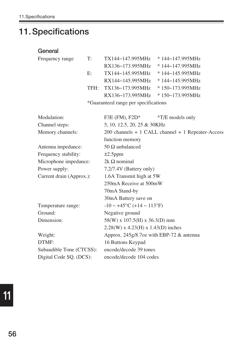 Specifications | Alinco DJ-175 User Manual | Page 56 / 60