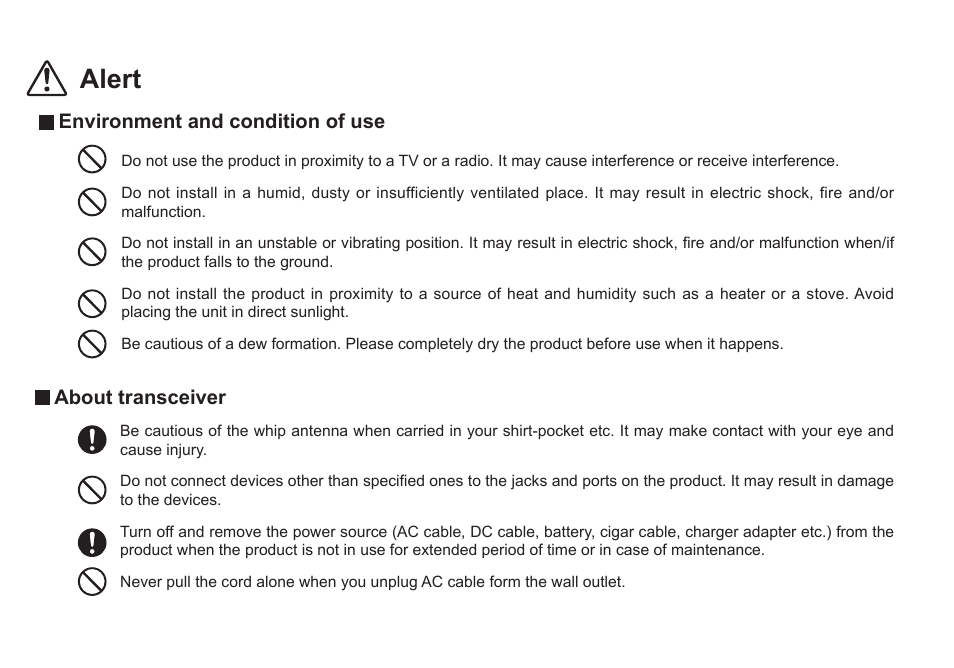 Alert | Alinco DJ-500 User Manual | Page 11 / 69