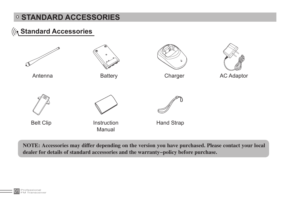 Standard accessories | Alinco DJ-500 User Manual | Page 17 / 69