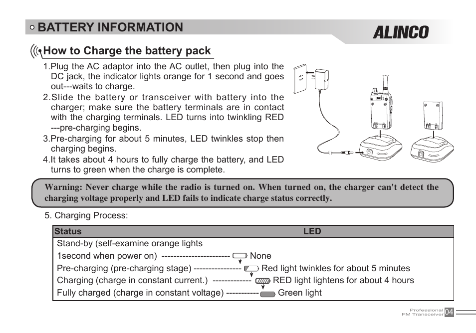 Battery information, How to charge the battery pack | Alinco DJ-500 User Manual | Page 20 / 69