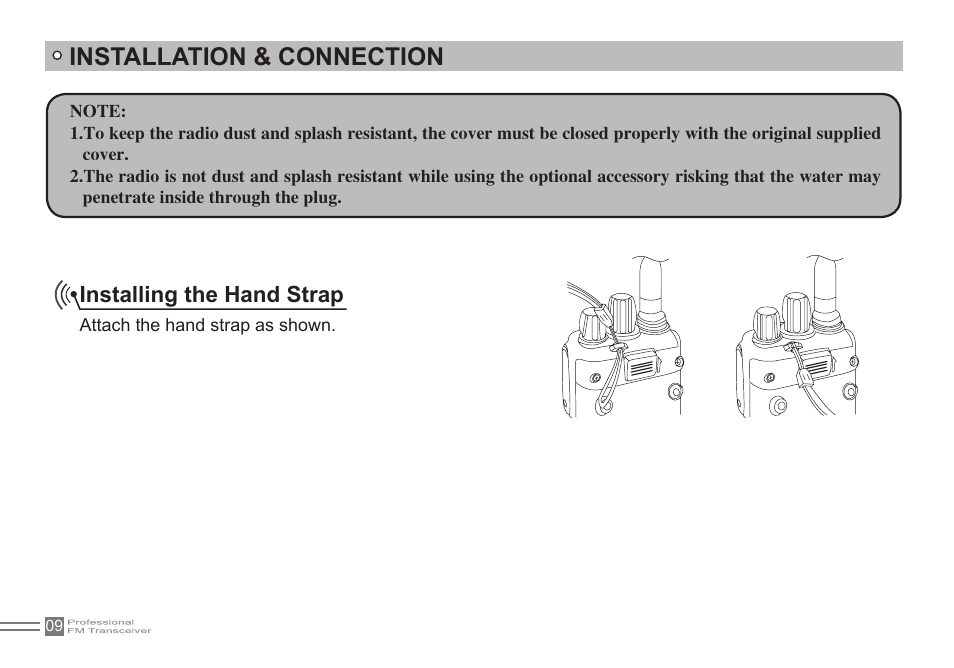 Installation & connection, Installing the hand strap | Alinco DJ-500 User Manual | Page 25 / 69