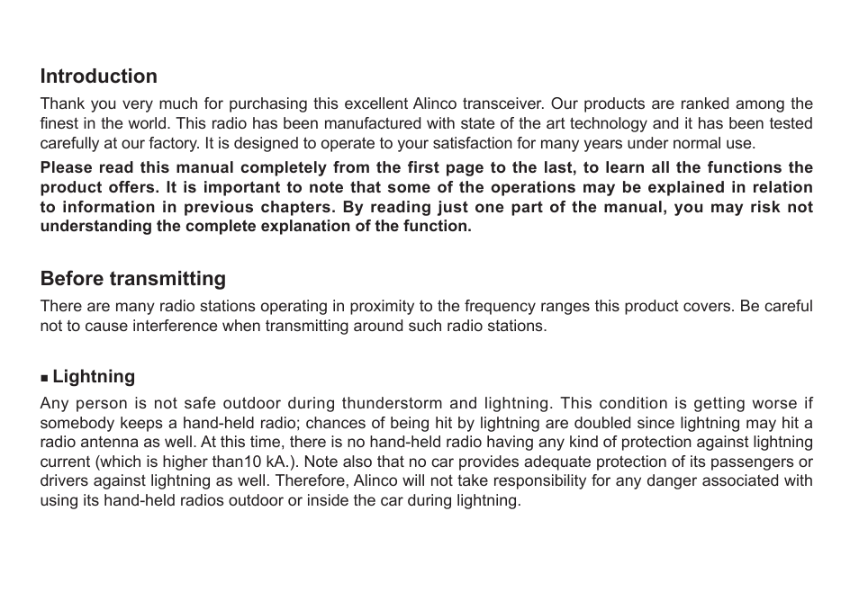 Introduction, Before transmitting | Alinco DJ-500 User Manual | Page 3 / 69