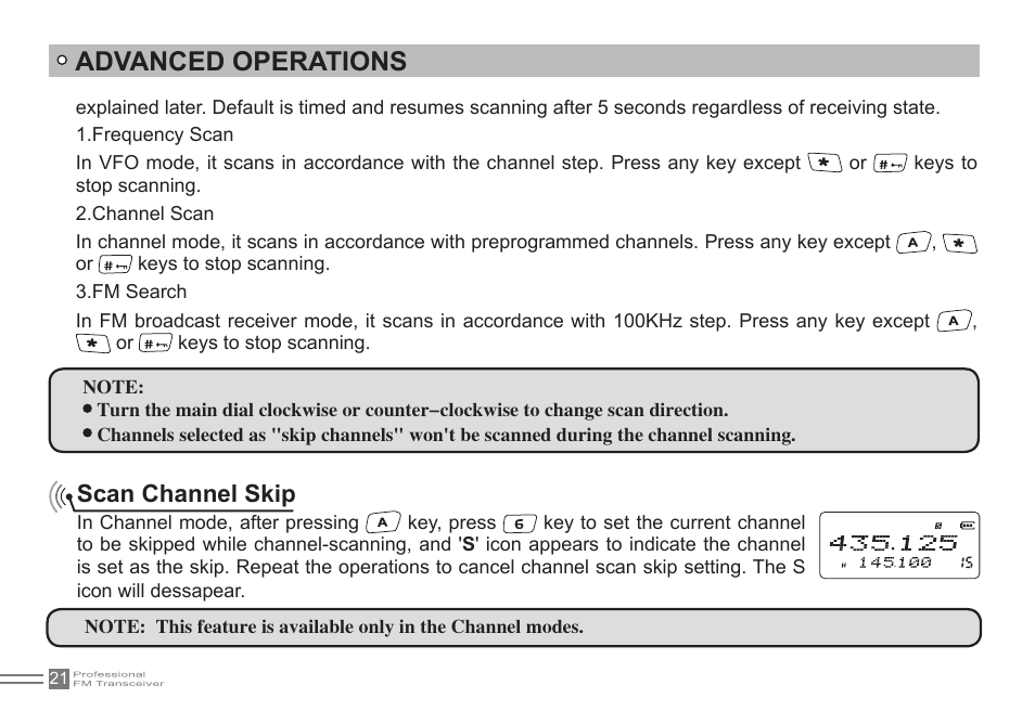 Advanced operations, Scan channel skip | Alinco DJ-500 User Manual | Page 37 / 69