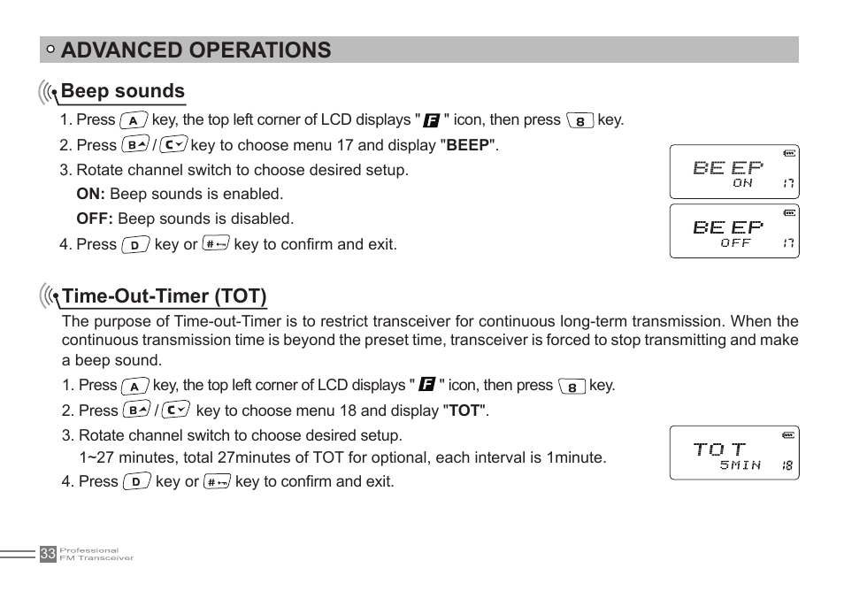 Advanced operations, Beep sounds, Time-out-timer (tot) | Alinco DJ-500 User Manual | Page 49 / 69