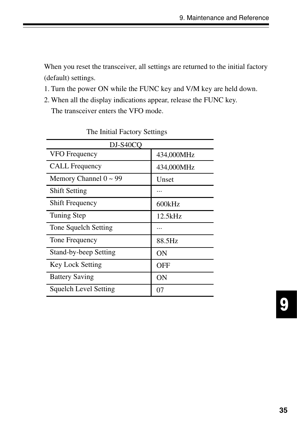 Maintenance and reference, 1 resetting | Alinco DJ-S40 User Manual | Page 39 / 44