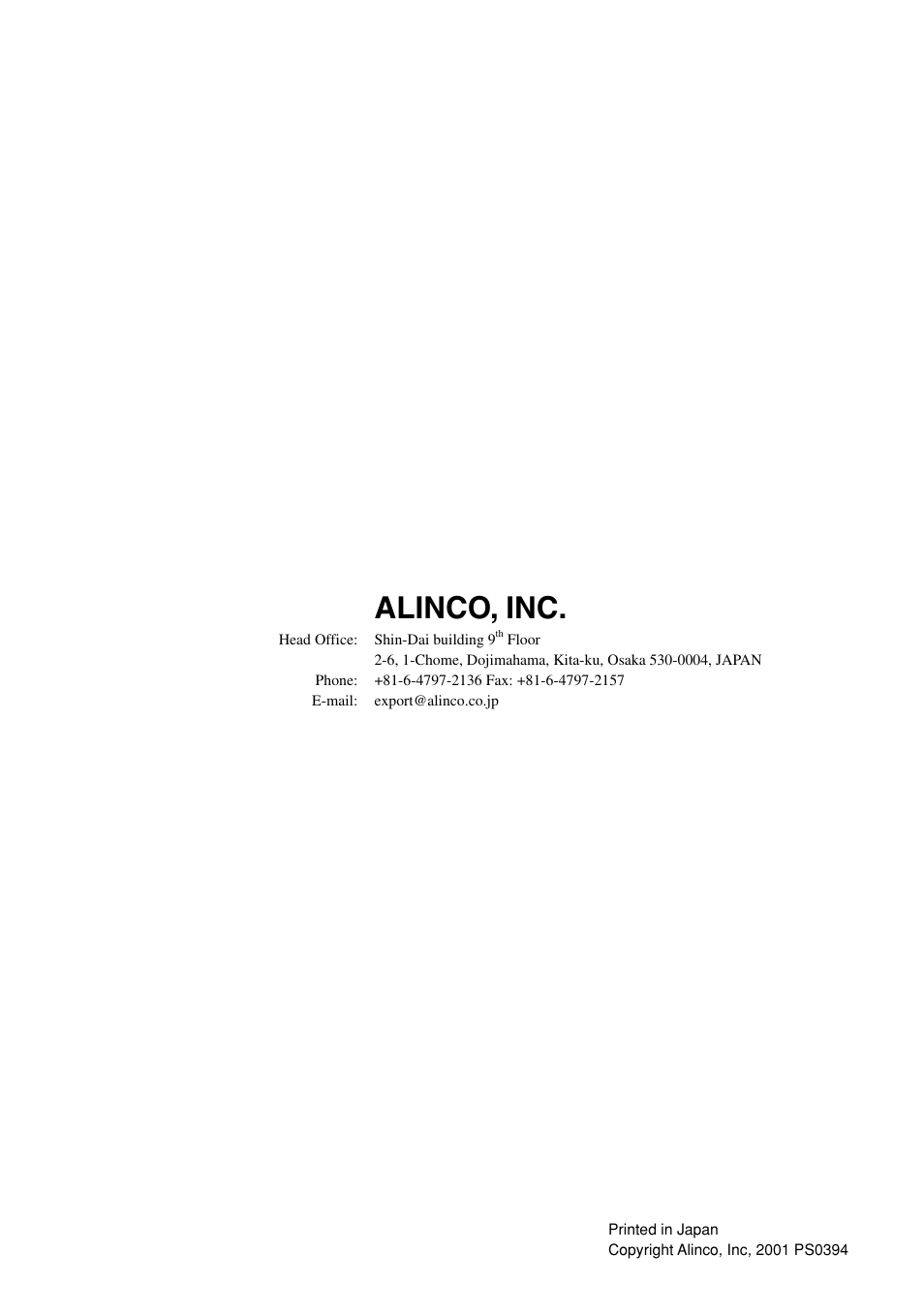 Alinco, inc | Alinco DJ-S40 User Manual | Page 44 / 44