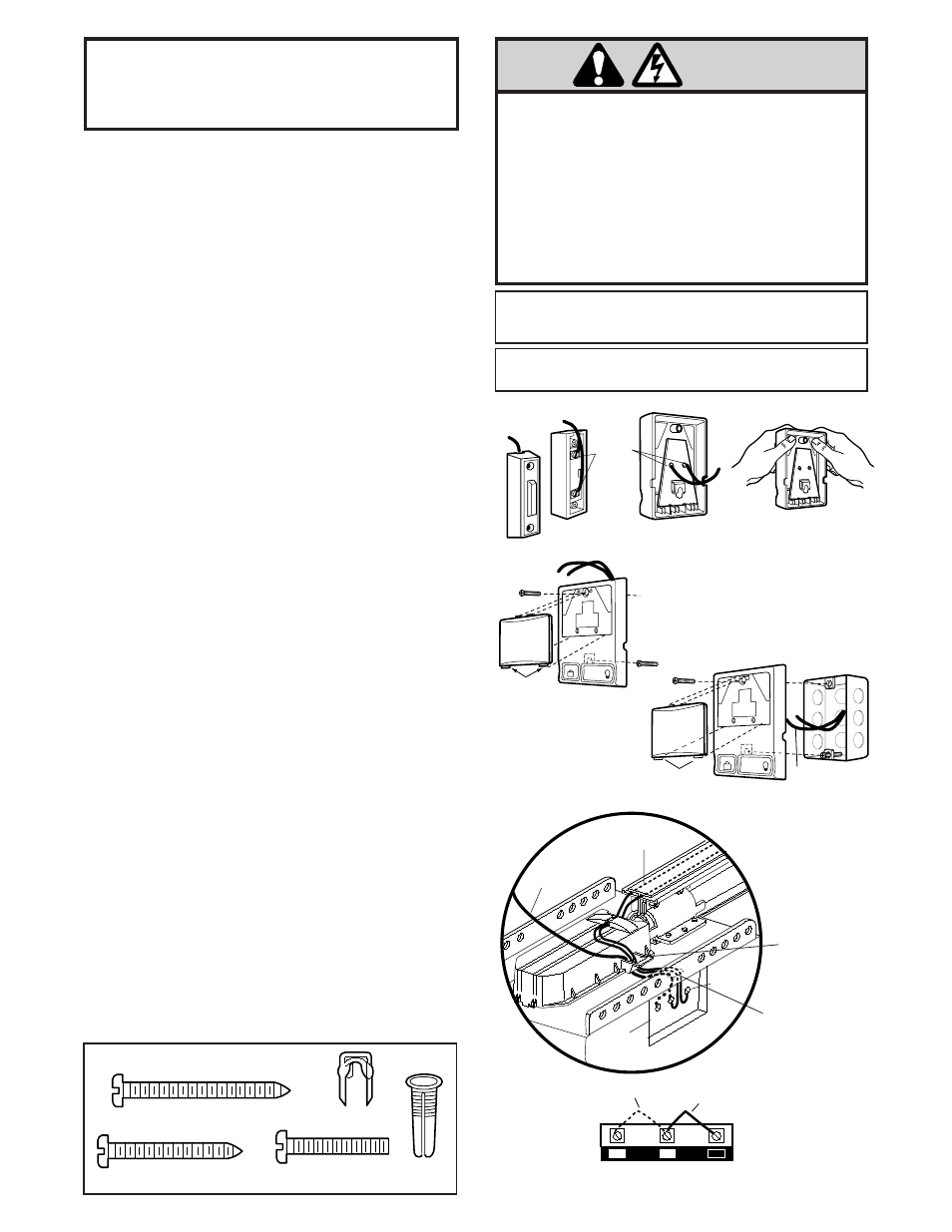 Install door control, Warning, Installation step 7 | Install the door control and connect all wiring, Figure 4, Figure 1 figure 2 figure 3, Hardware shown actual size | Chamberlain 2000SDR 1/2 HP User Manual | Page 17 / 36