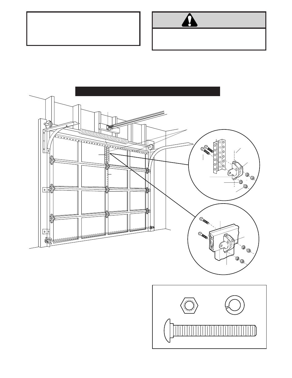 Fasten door bracket, Sectional door, Caution | Installation step 12 | Chamberlain 2000SDR 1/2 HP User Manual | Page 20 / 36