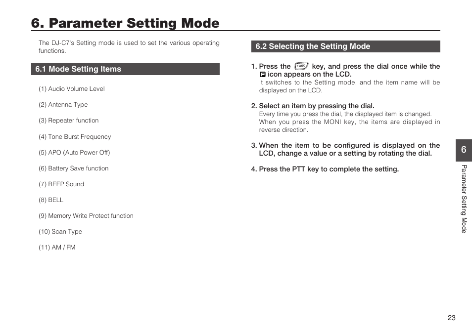 Parameter setting mode | Alinco DJ-C7 User Manual | Page 23 / 34