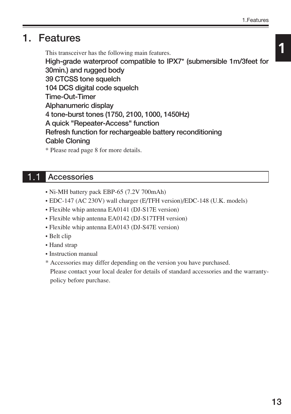 Features | Alinco DJ-S17 User Manual | Page 13 / 66