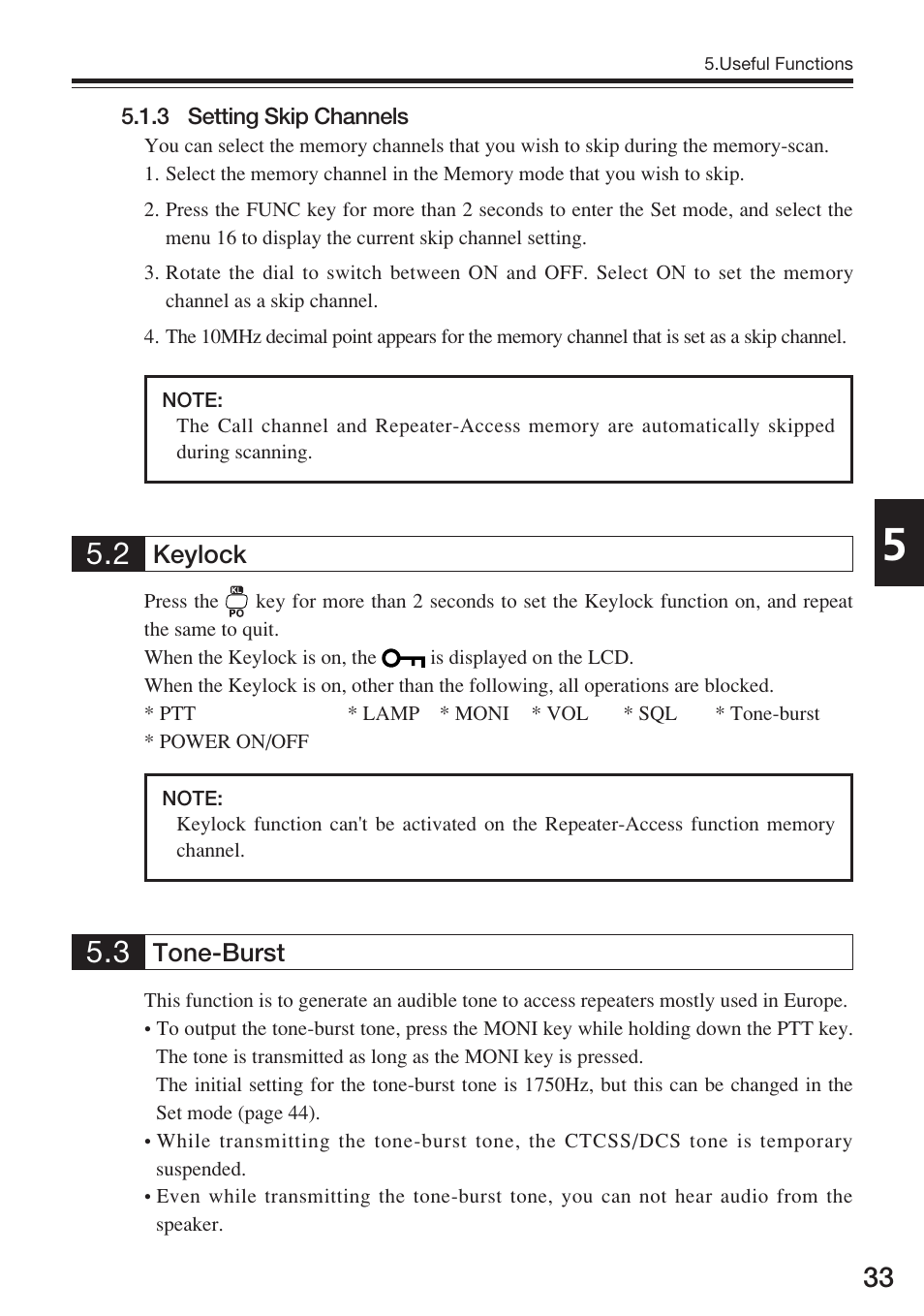 Tone-burst, Keylock | Alinco DJ-S17 User Manual | Page 33 / 66