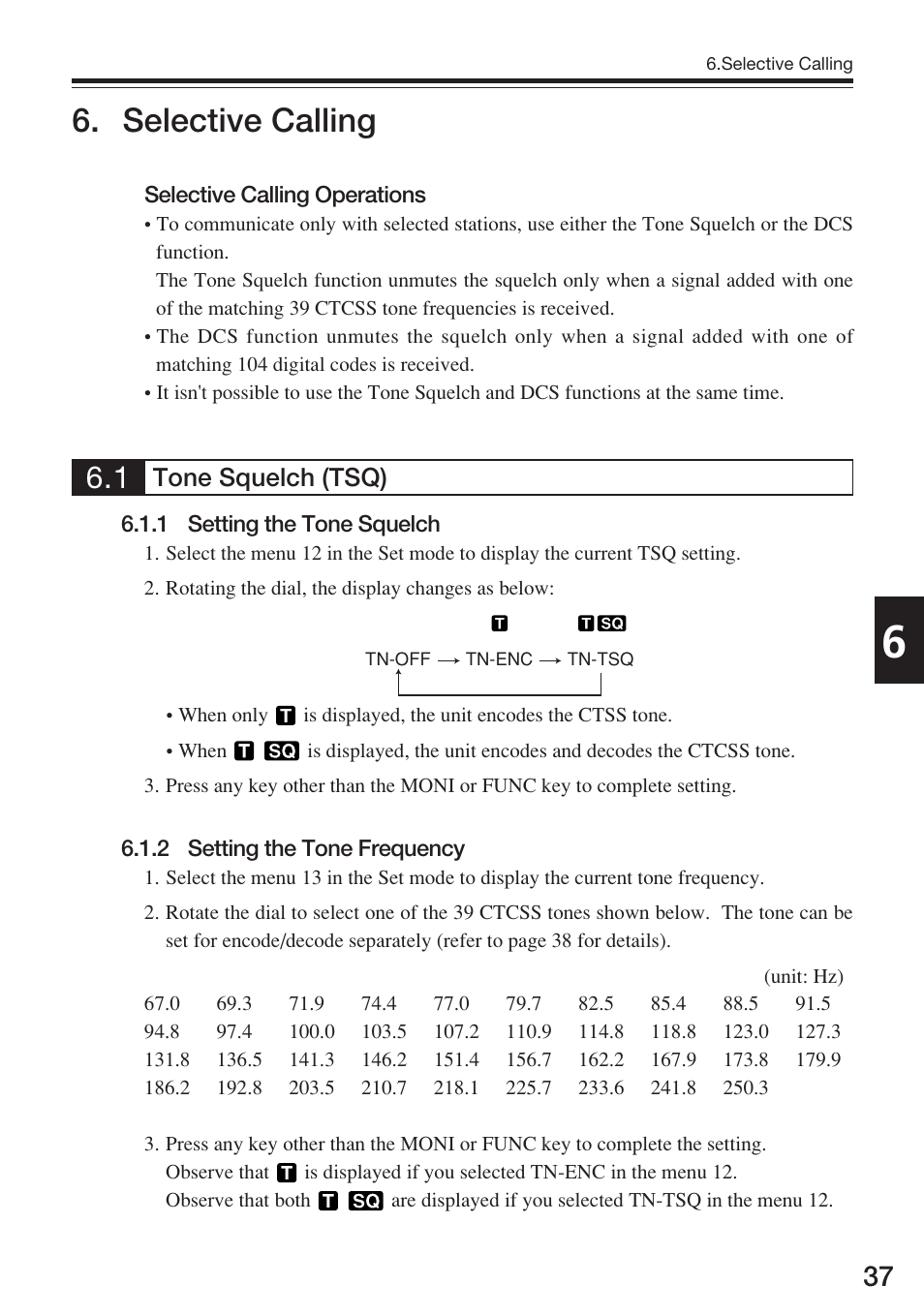 Selective calling, Tone squelch (tsq) | Alinco DJ-S17 User Manual | Page 37 / 66