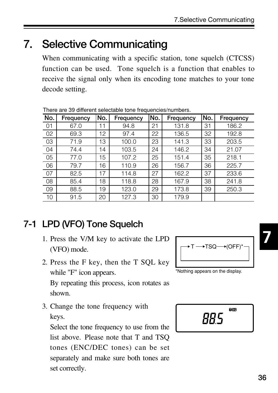 Selective communicating, 1 lpd (vfo) tone squelch | Alinco DJ-S45 User Manual | Page 37 / 48