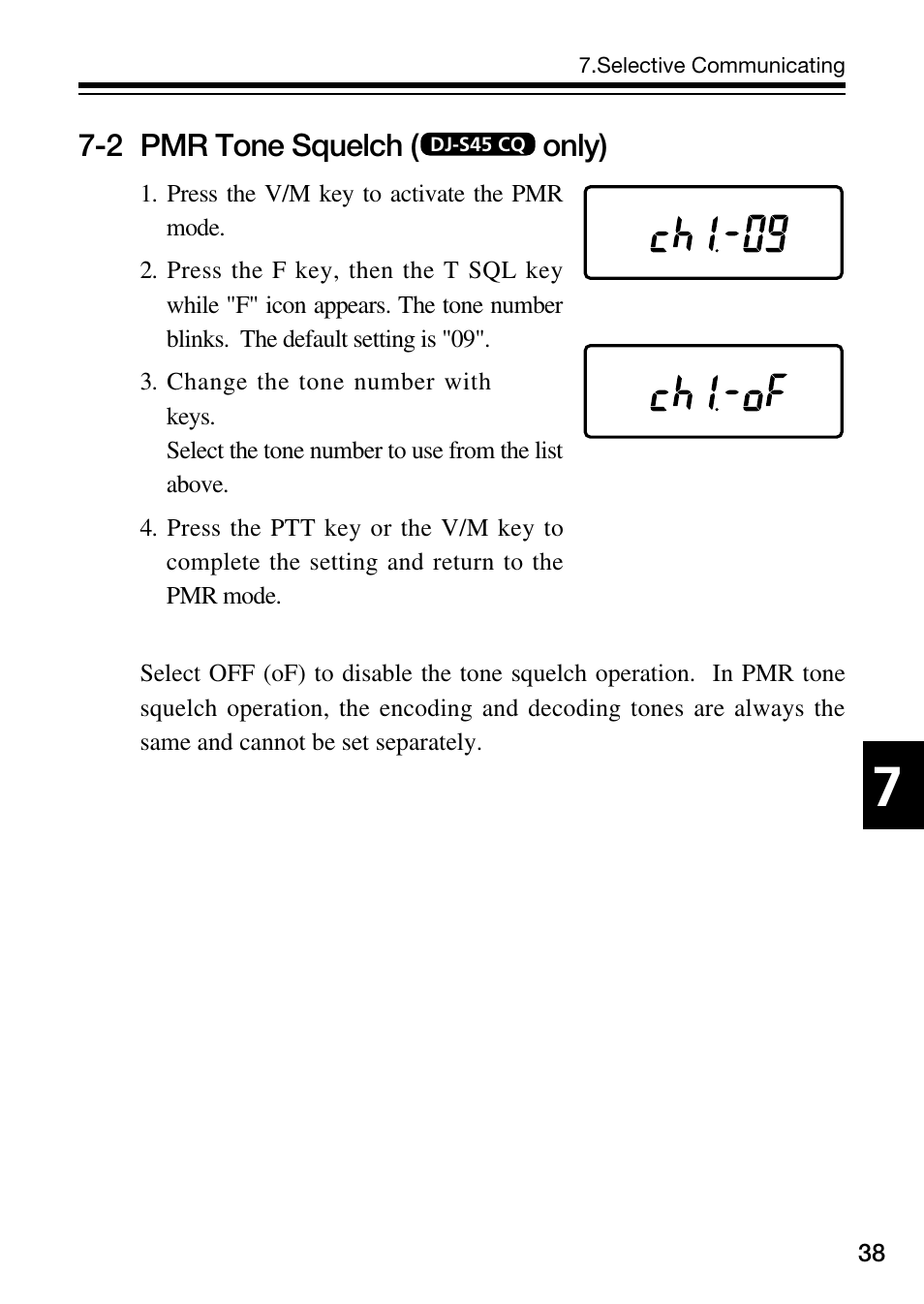 2 pmr tone squelch ( only) | Alinco DJ-S45 User Manual | Page 39 / 48