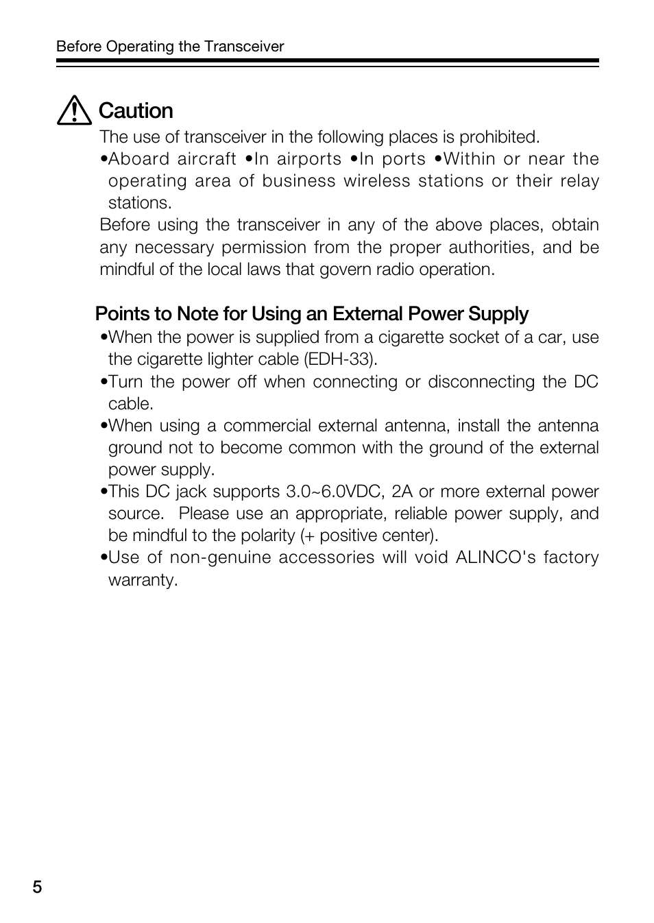 Caution | Alinco DJ-S45 User Manual | Page 6 / 48