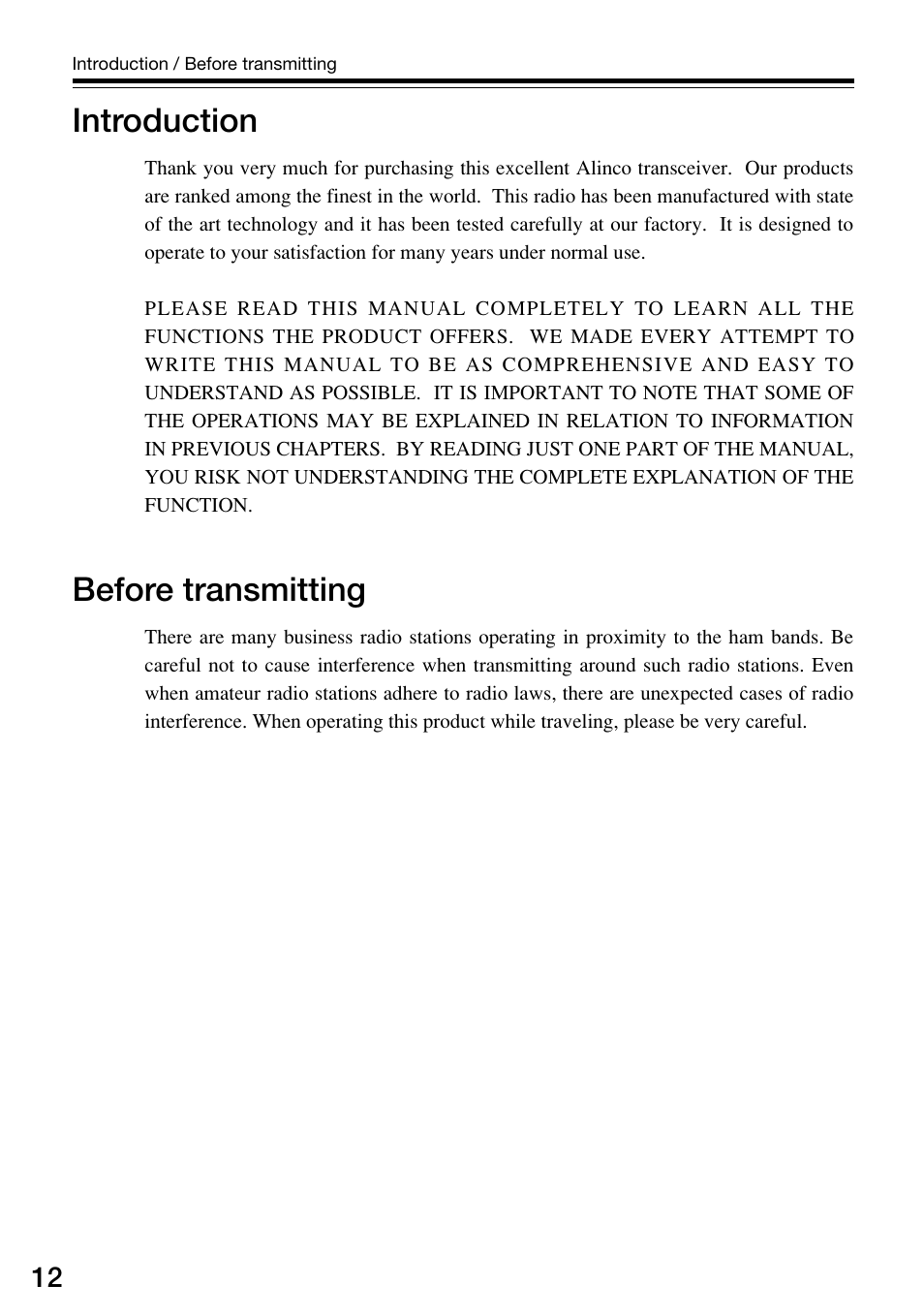 Introduction, Before transmitting | Alinco DJ-V57 User Manual | Page 12 / 72