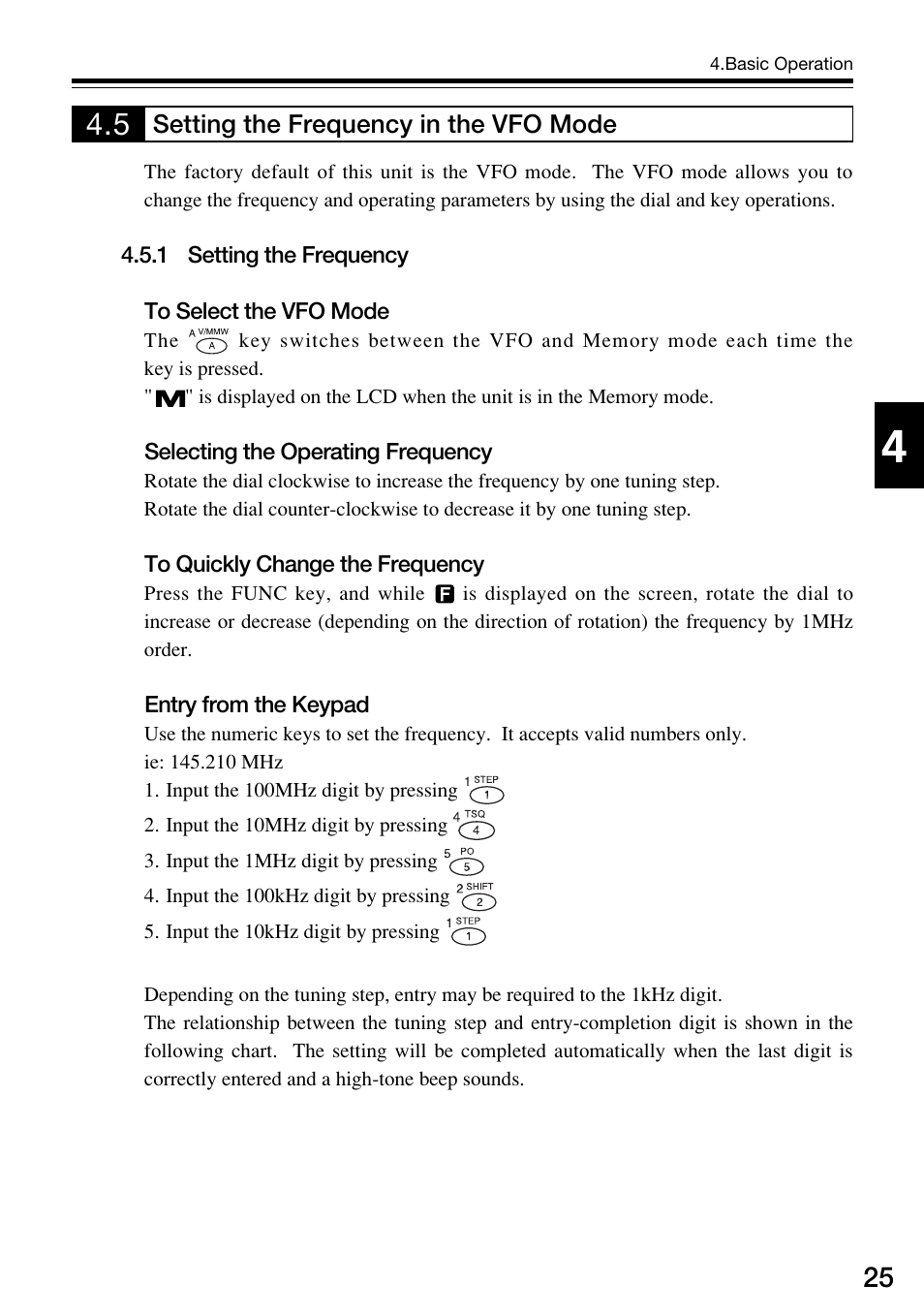 Setting the frequency in the vfo mode | Alinco DJ-V57 User Manual | Page 25 / 72