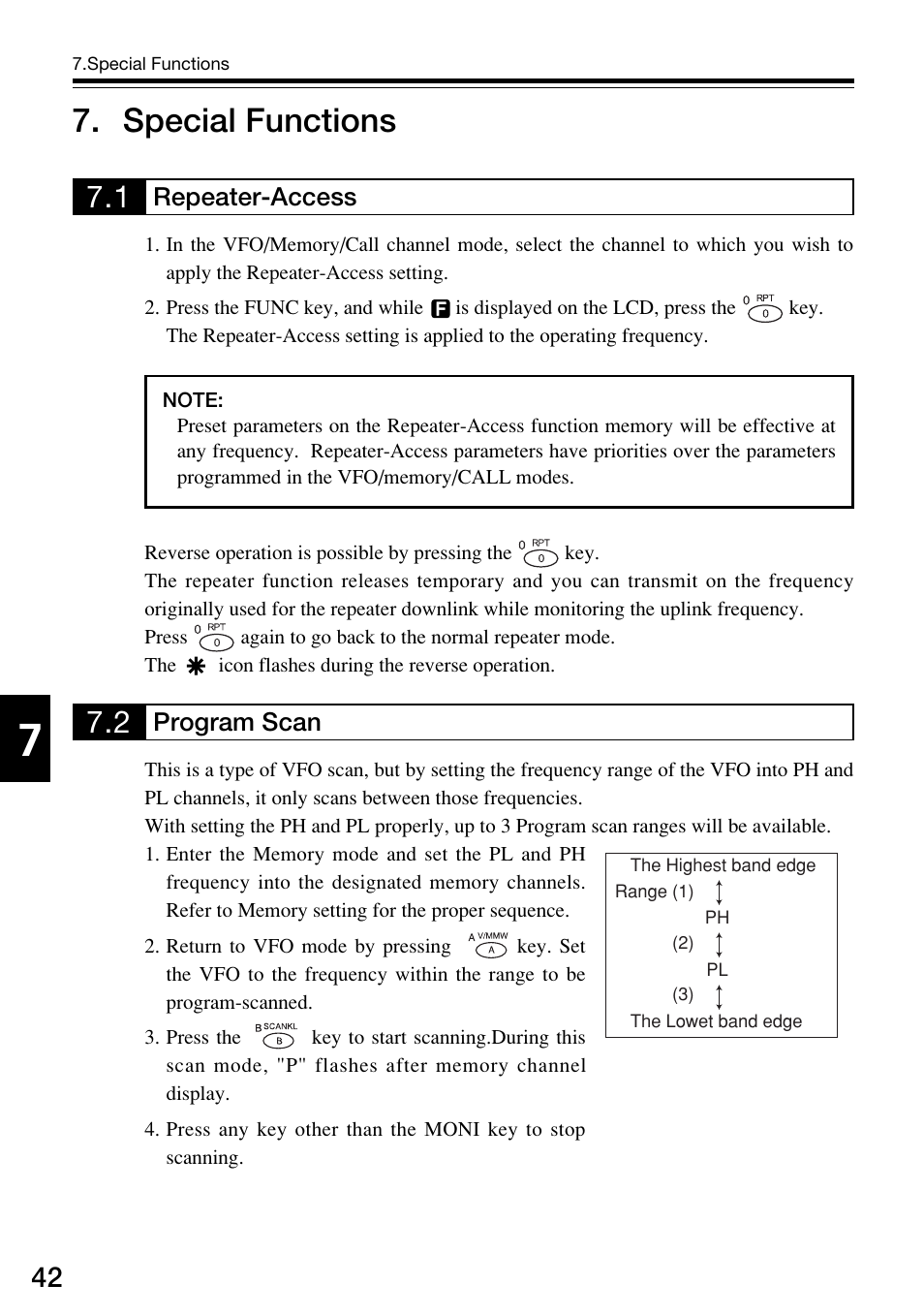 Special functions, Program scan, Repeater-access | Alinco DJ-V57 User Manual | Page 42 / 72