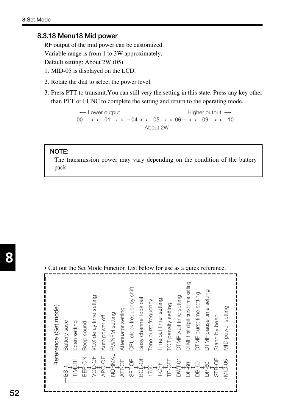 18 menu18 mid power | Alinco DJ-V57 User Manual | Page 52 / 72