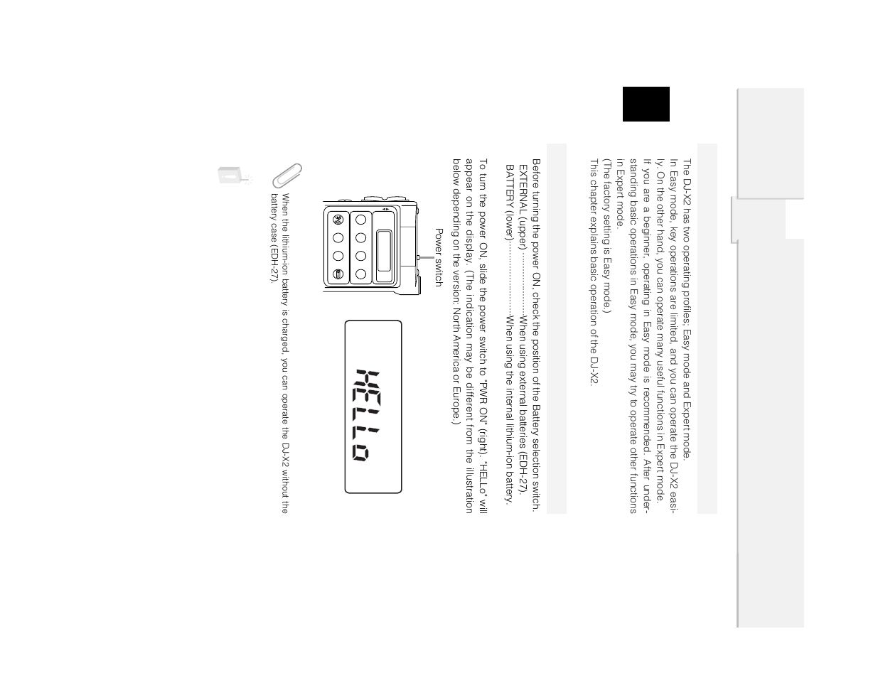 Chapter basic operation, Easy mode and exper t mode, Po wer switc h | Caution | Alinco DJ-X2 User Manual | Page 14 / 48