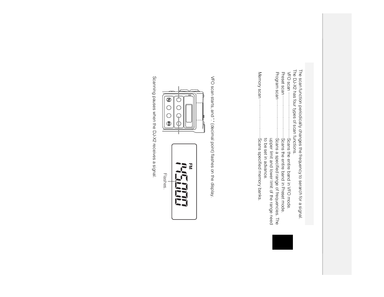Scan function, Vfo scan, Preset scan | Alinco DJ-X2 User Manual | Page 19 / 48