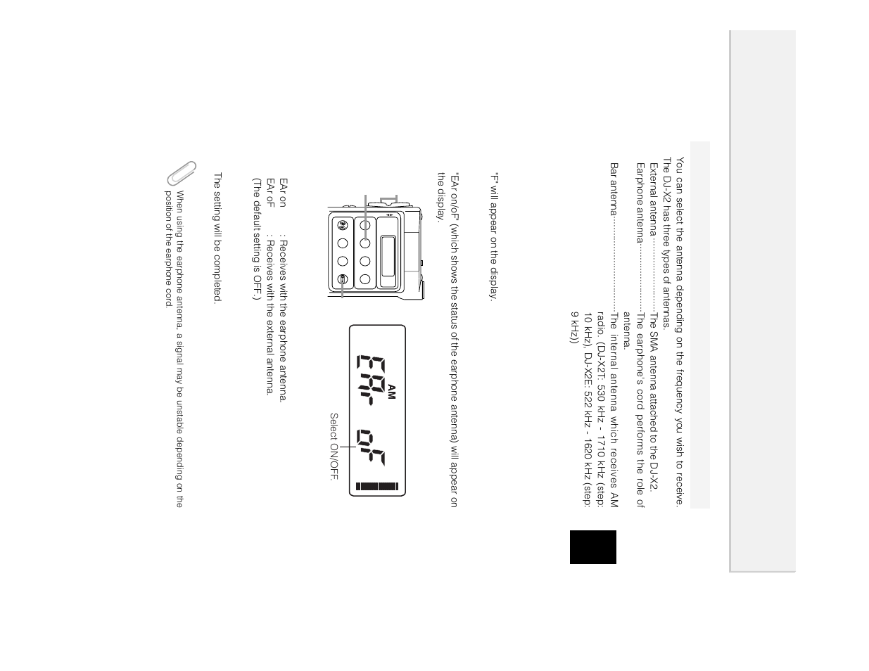 Setting the antenna, When receiving an y frequenc y e xcept am radio | Alinco DJ-X2 User Manual | Page 33 / 48