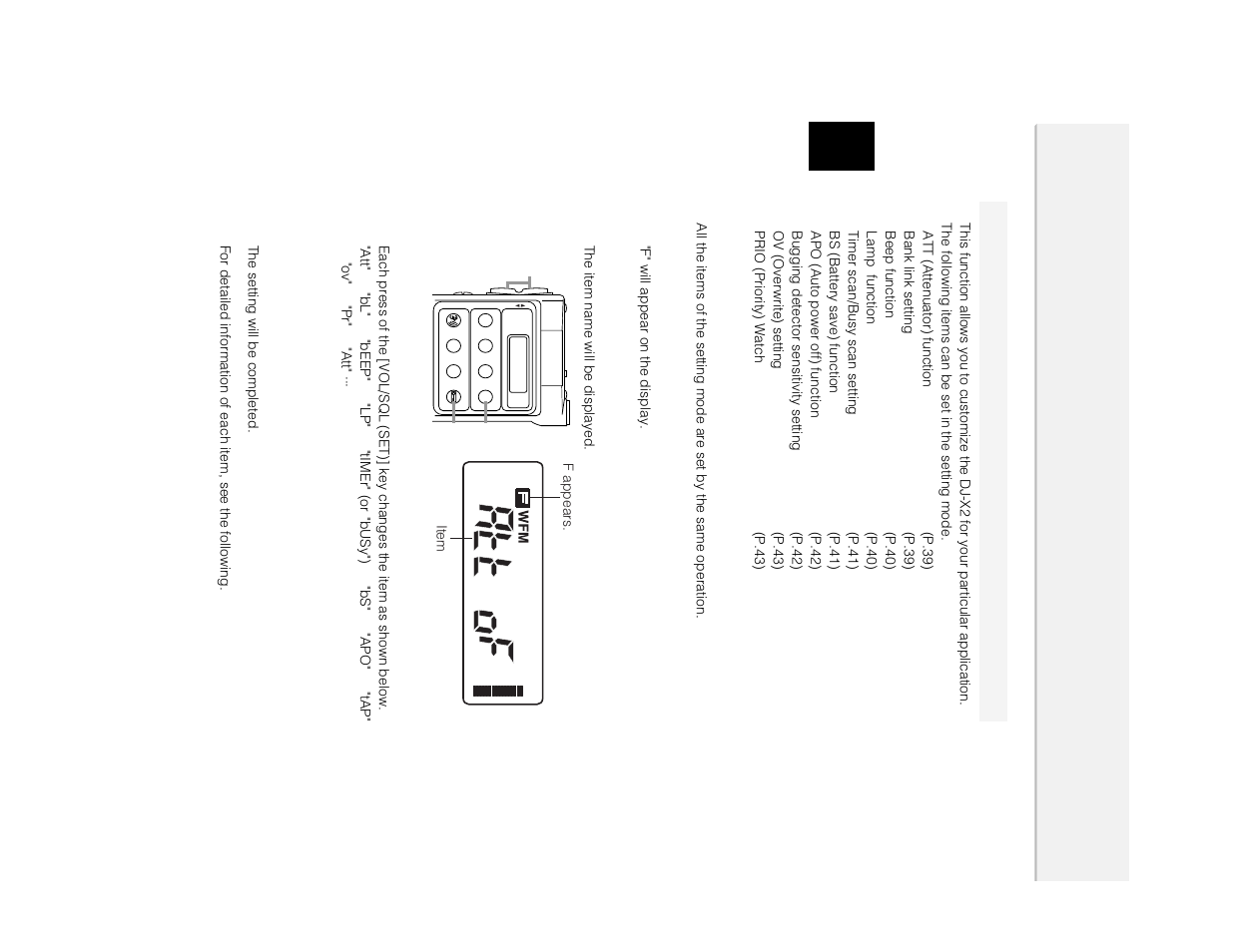 Operational settings, Setting eac h item | Alinco DJ-X2 User Manual | Page 38 / 48