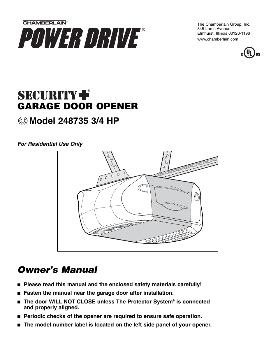 Chamberlain 248735 3/4 HP User Manual | 40 pages