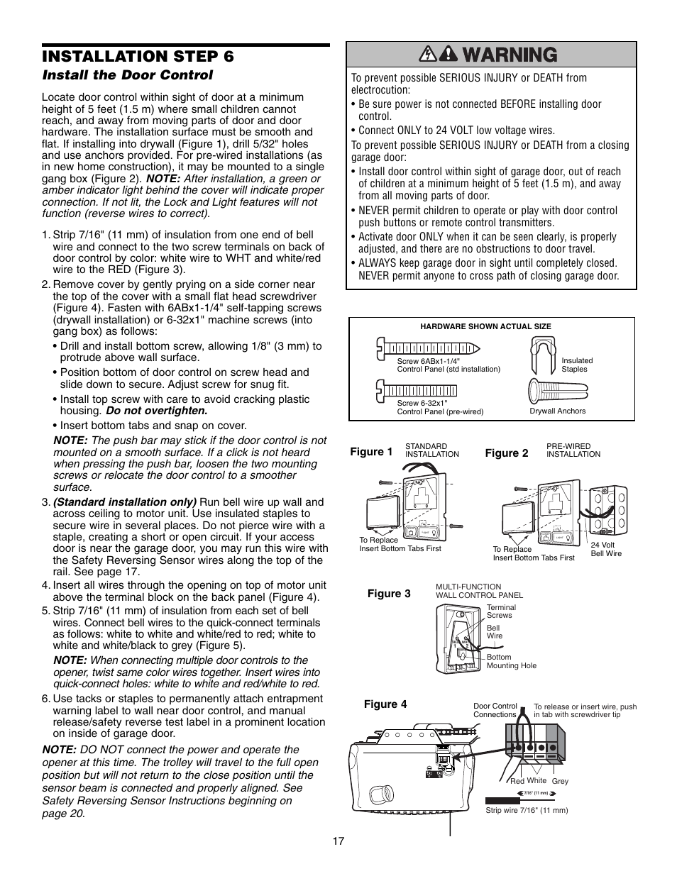 Step 6 install the door control, Installation step 6, Install the door control | Chamberlain 248735 3/4 HP User Manual | Page 17 / 40